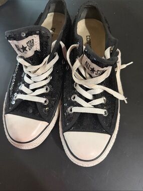 Converse Black Sequin Low-Top Sneakers with White Accents